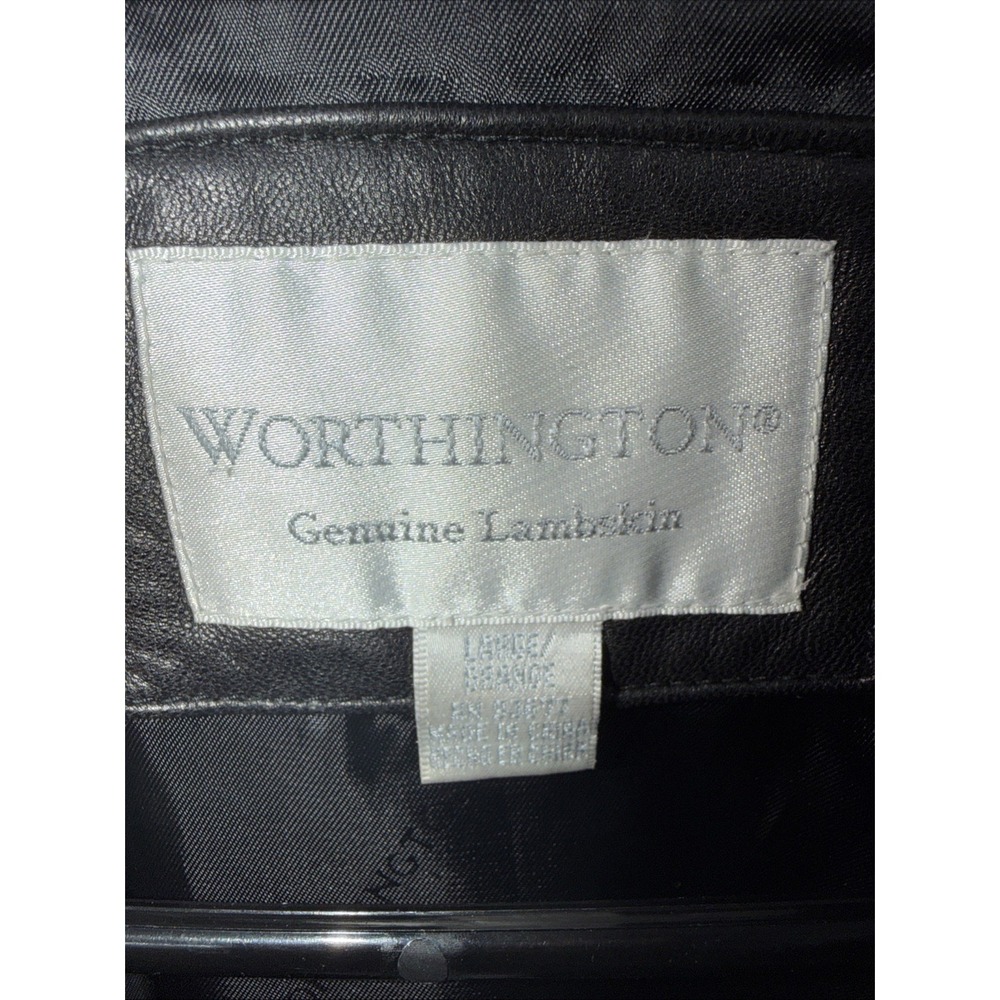 Worthington Women's Black Genuine Lambskin Leather Full Zip Jacket Size Large - Picture 2 of 5